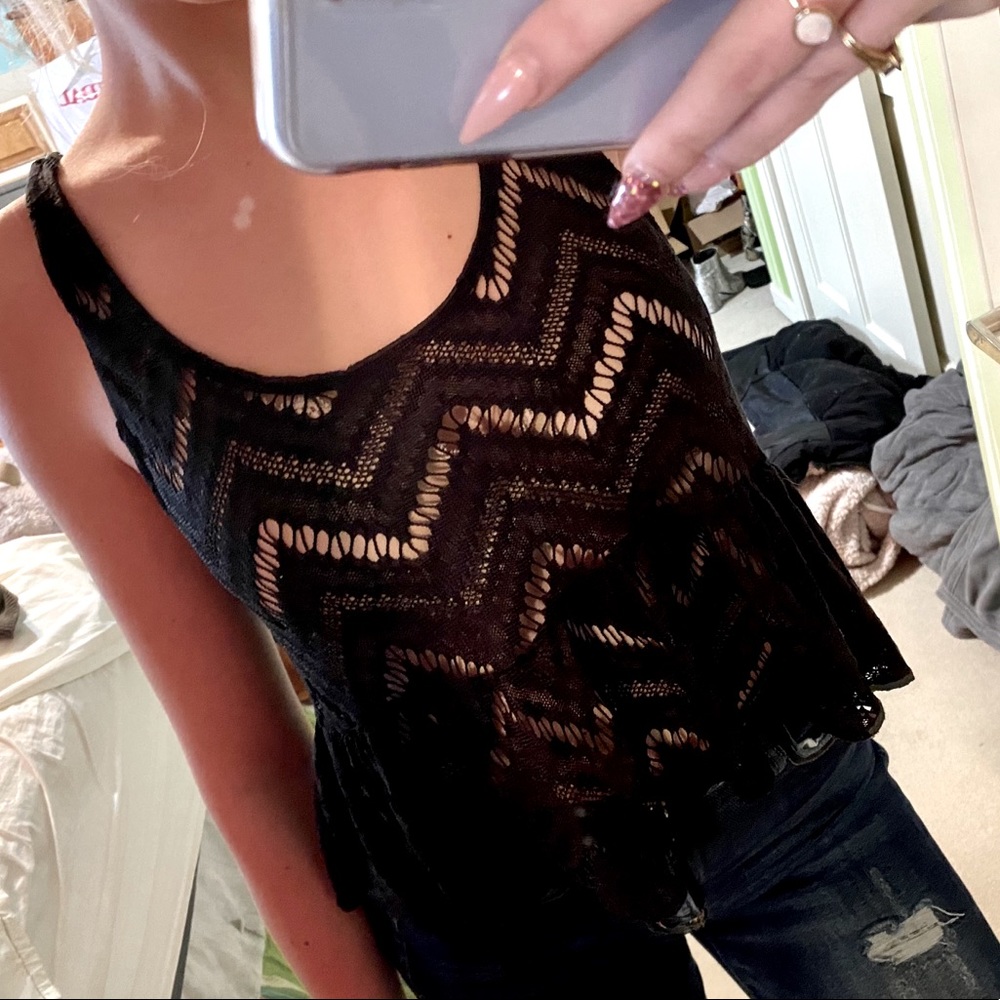 Lace black peplum tank top